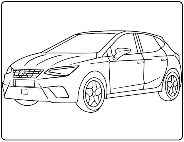 Premium vector realistic car coloring pages for kids and adults black and white hand drawing vehicles
