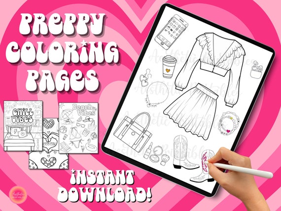 Preppy coloring sheets aesthetic coloring pages coloring