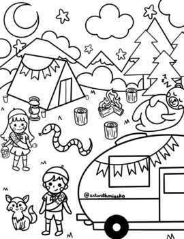 Cute camping coloring sheet by artwithmissko tpt