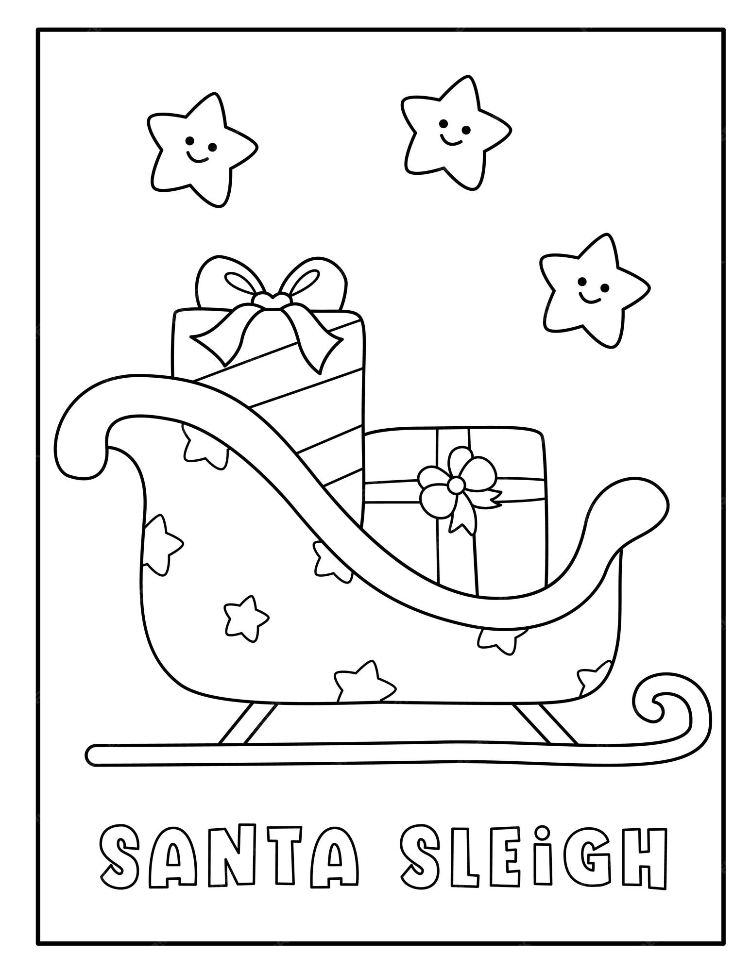 Premium vector christmas santa sleigh coloring page for kids