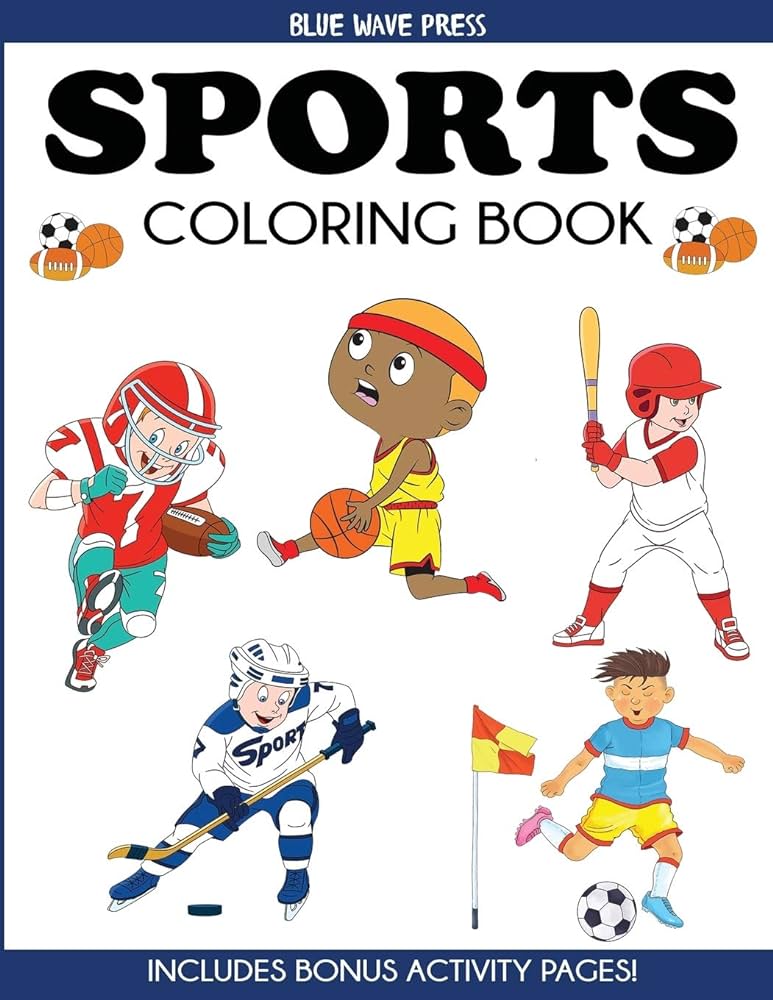 Sports loring book for kids football baseball soccer basketball tennis hockey