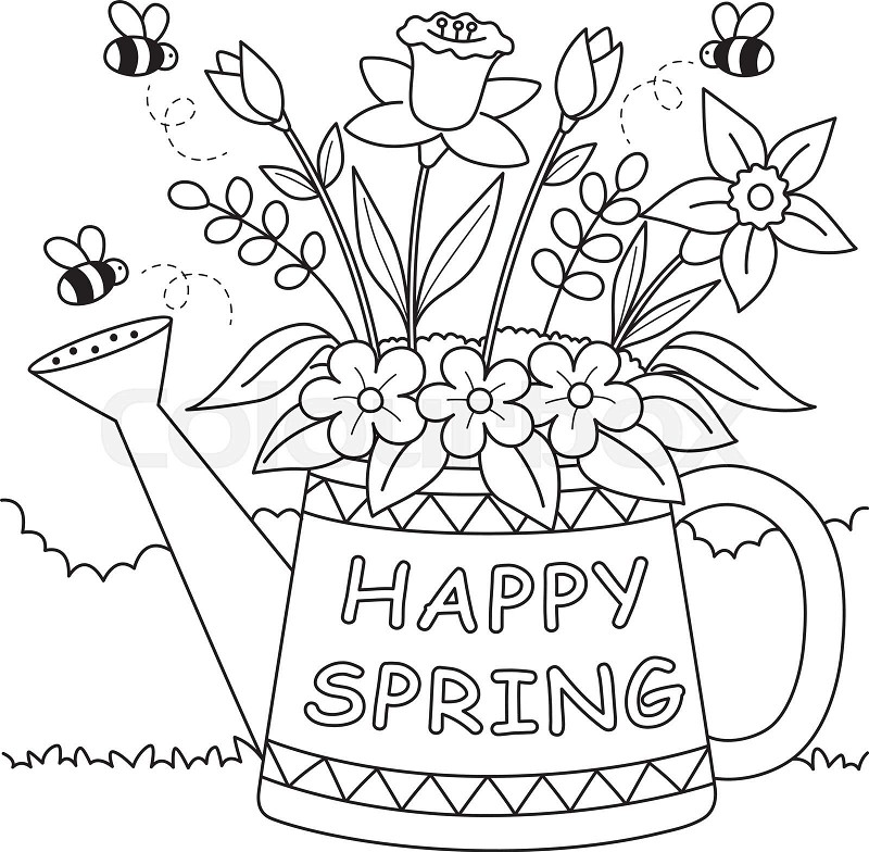 Happy spring flower coloring page for kids stock vector