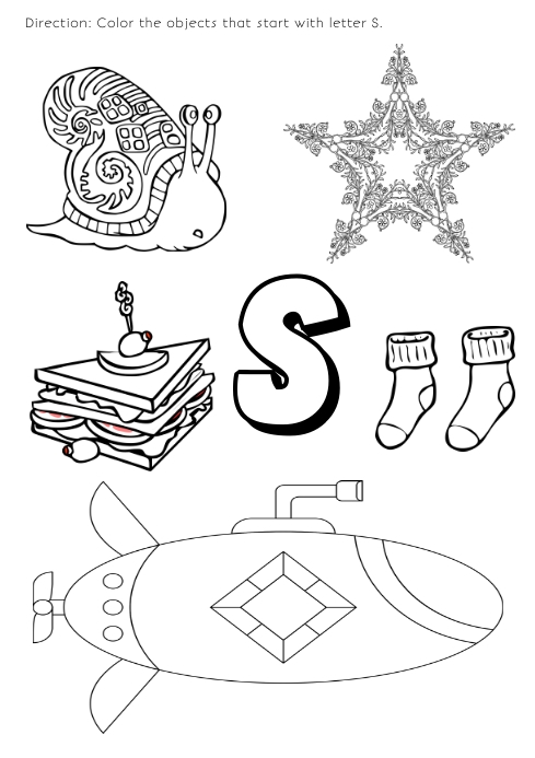 Coloring page for kids letter s template