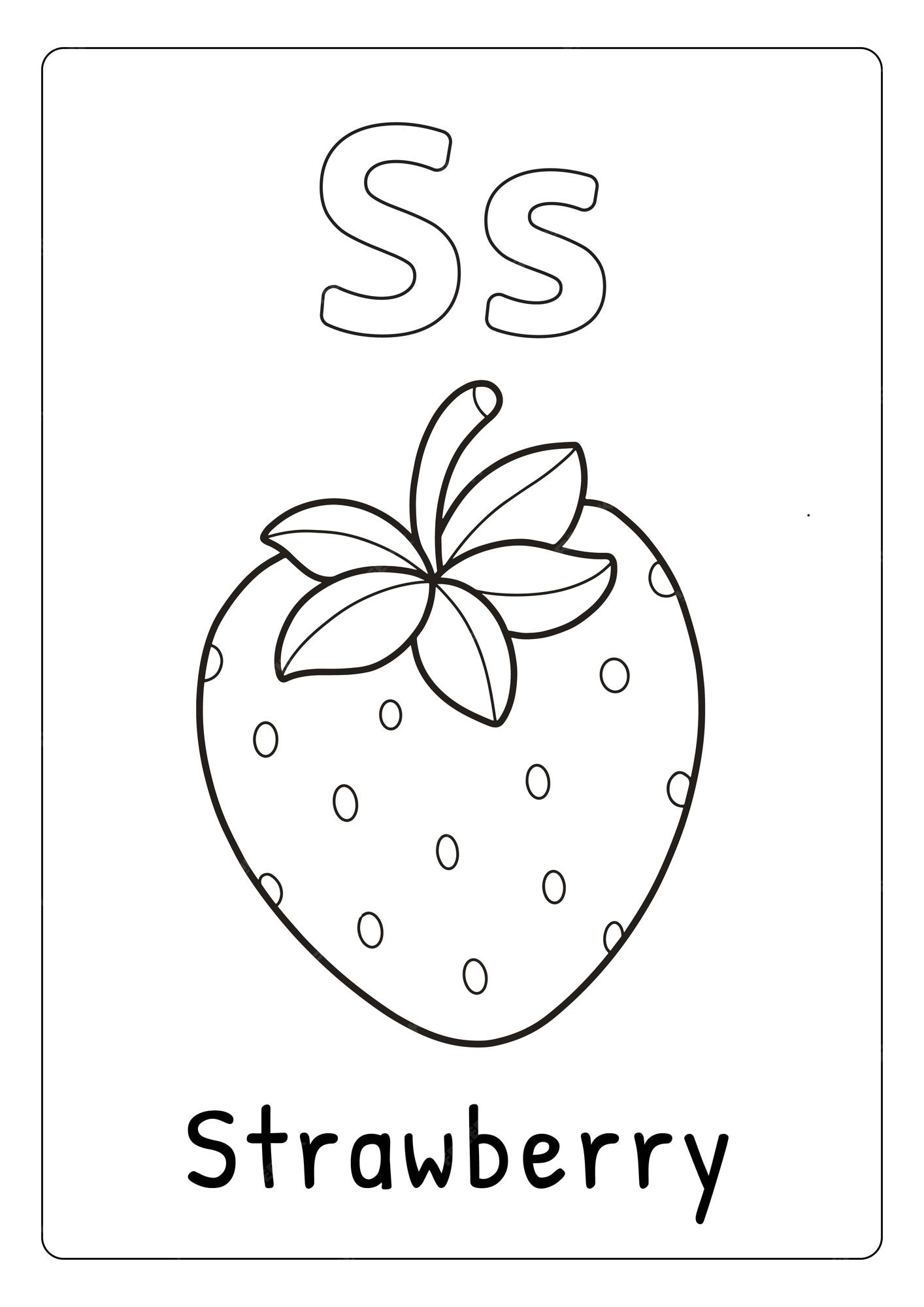 Premium vector alphabet letter s for strawberry coloring page for kids