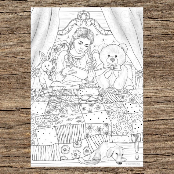 Bedtime story printable adult coloring page from favoreads coloring book pages for adults and kids coloring sheets colouring designs
