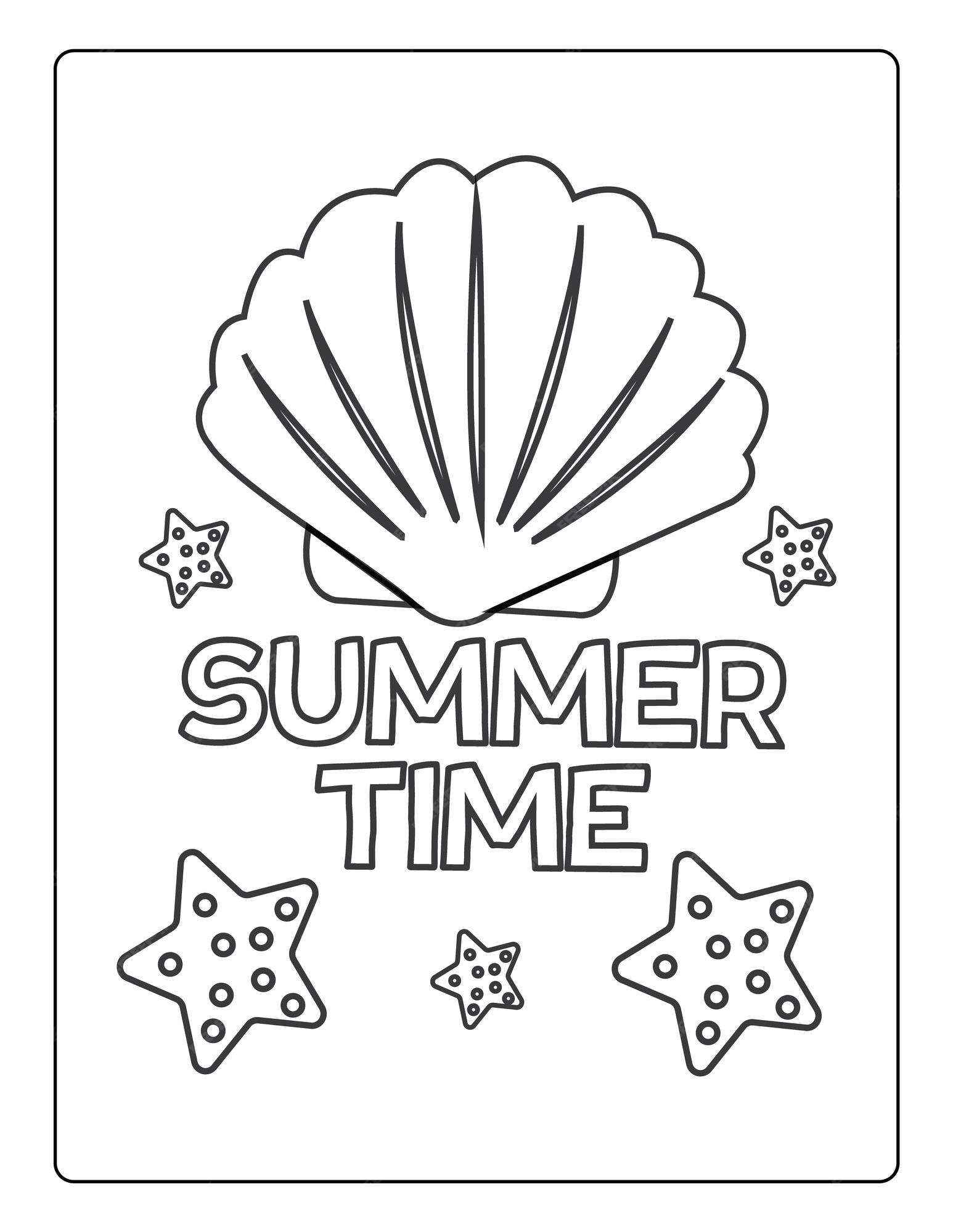 Premium vector summer coloring pages for kids with summer vibes sun and trees black and white coloring book