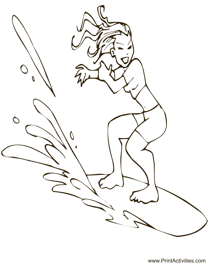 Surfing coloring page girl surfing