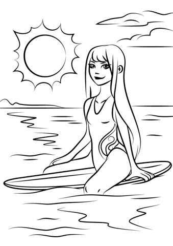 Surfer girl coloring page free printable coloring pages