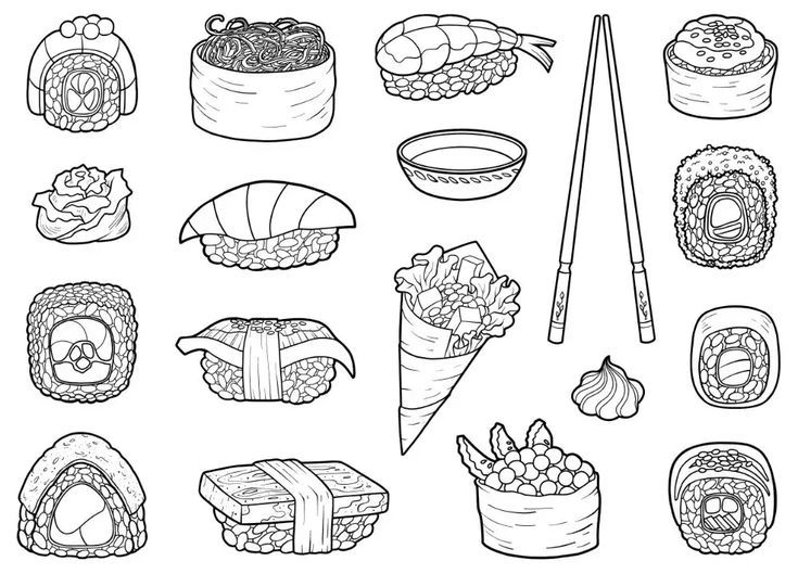 Sushi coloring for download coloring pages for kids types of sushi coloring for kids