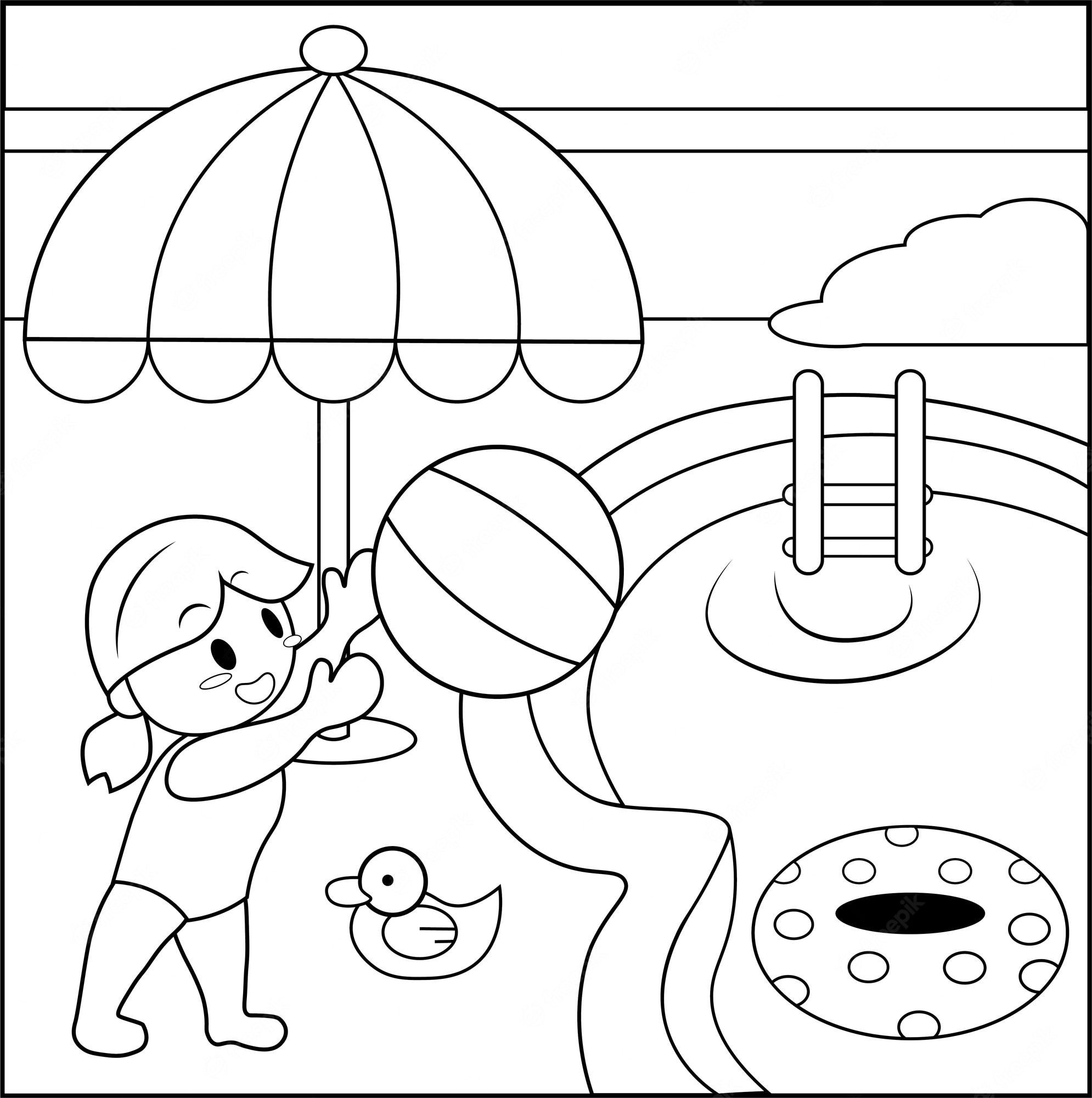 Premium vector hand drawn swimming pool outline doodle coloring page