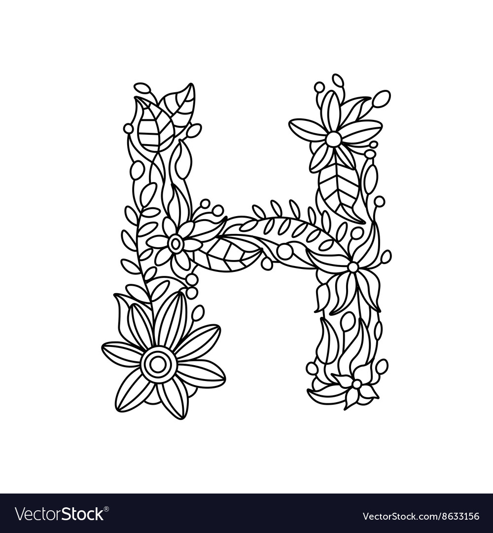 Letter h coloring book for adults royalty free vector image