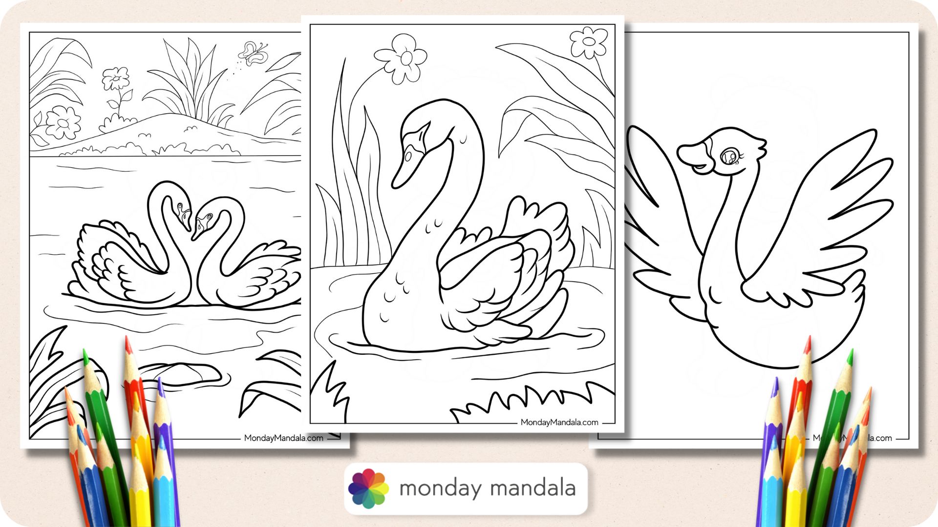 Swan coloring pages free pdf printables