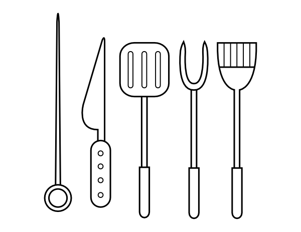 Printable barbecue utensils coloring page