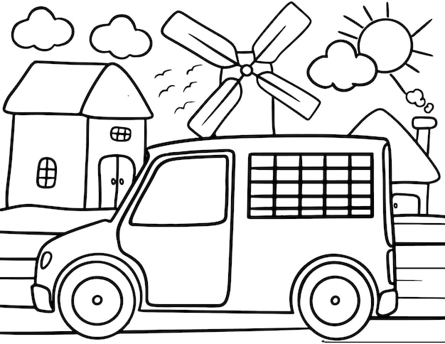 Premium vector van coloring page for kids line art vector blank printable design for children to fill in