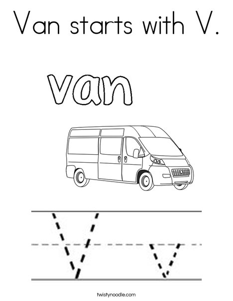 Van starts with v coloring page
