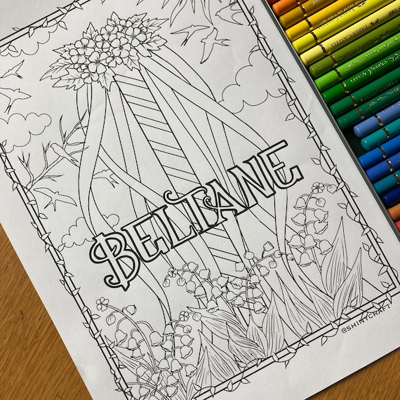 Beltane colouring page digital download witch colouring sheet sabbats wheel of the year