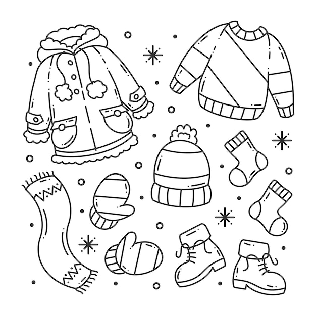 Premium vector winter clothes and essentials for coloring