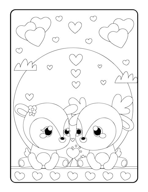 Premium vector christmas winter coloring valentines day coloring pages for kids love coloring page coloring book