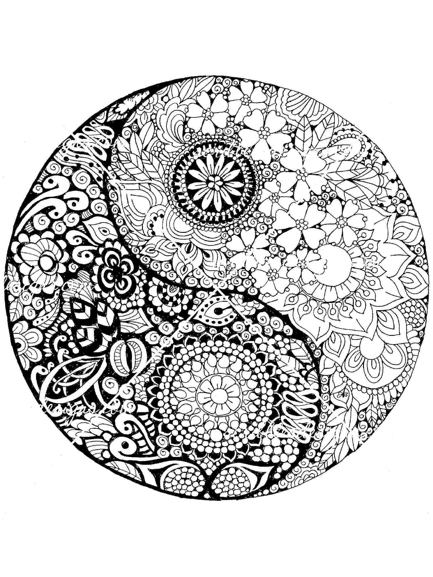 Yin and yang coloring pages for adults