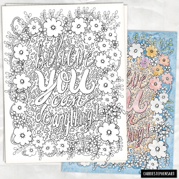 Believe you can do anything printable coloring page diy printable pdf jpg motivational quote print meditation and relaxation instant download
