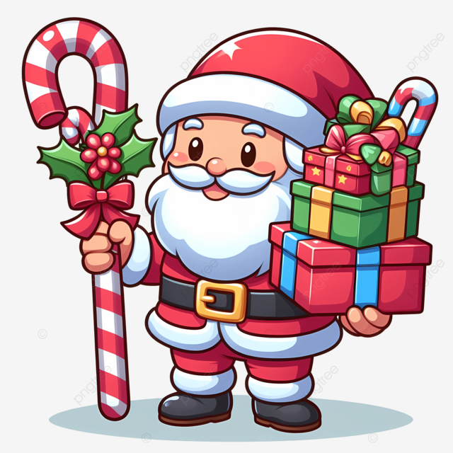 Santa con regalo y bastãn png dibujos papa noel navidad lindo png imagen para dcarga gratuita
