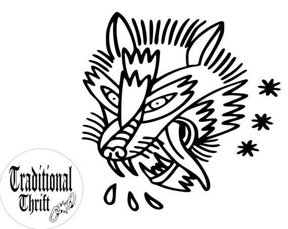 Svg tatuaje tradicional cabeza de lobo