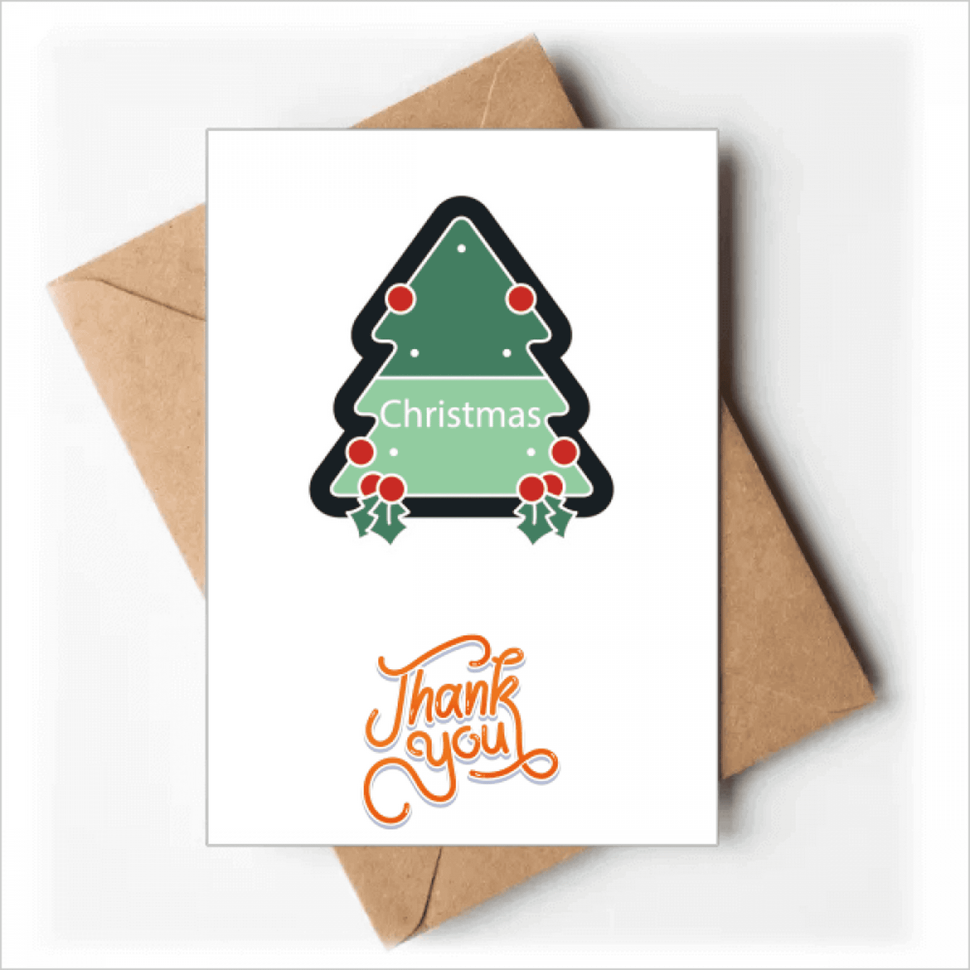 Dibujos animados icono de navidad arbol de navidad nota en blanco del sobre de la tarjeta de agradecimiento en lãnea