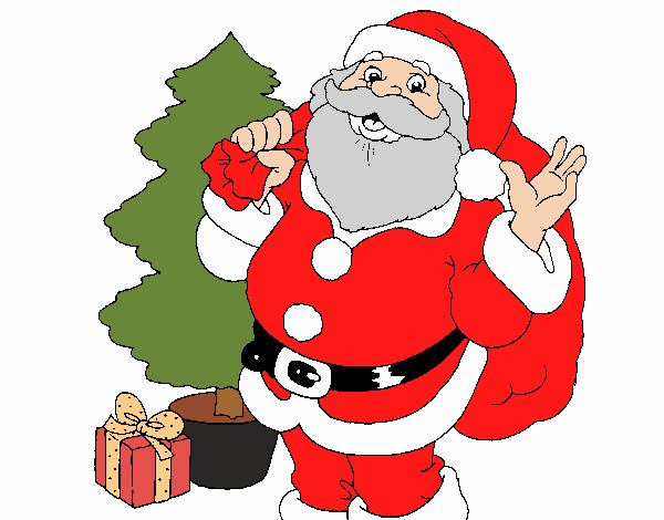 Dibujo de santa claus y un ãrbol de navidad pintado por en el dãa