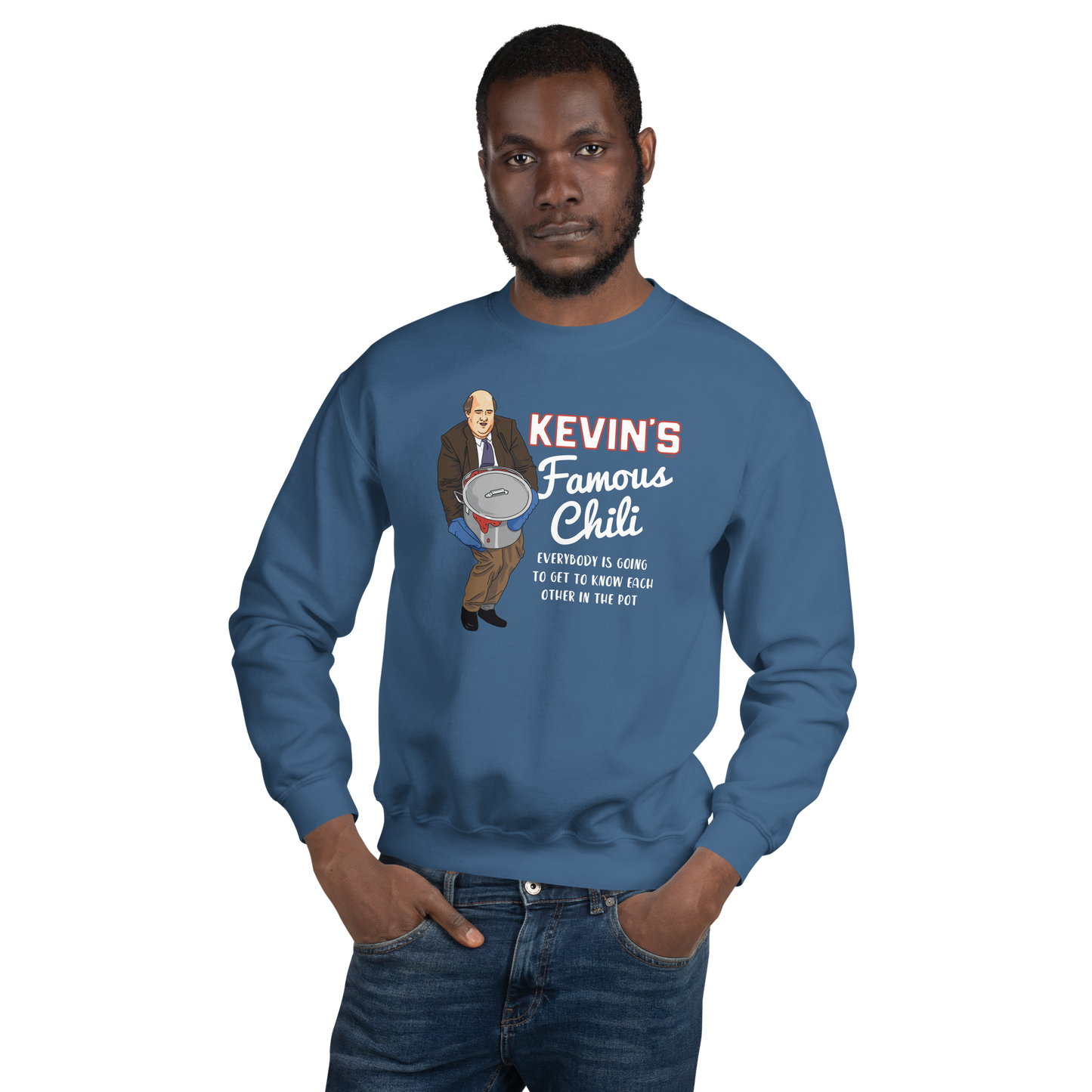 The office kevins famous chili fleece crewneck sweatshirt â nbc store