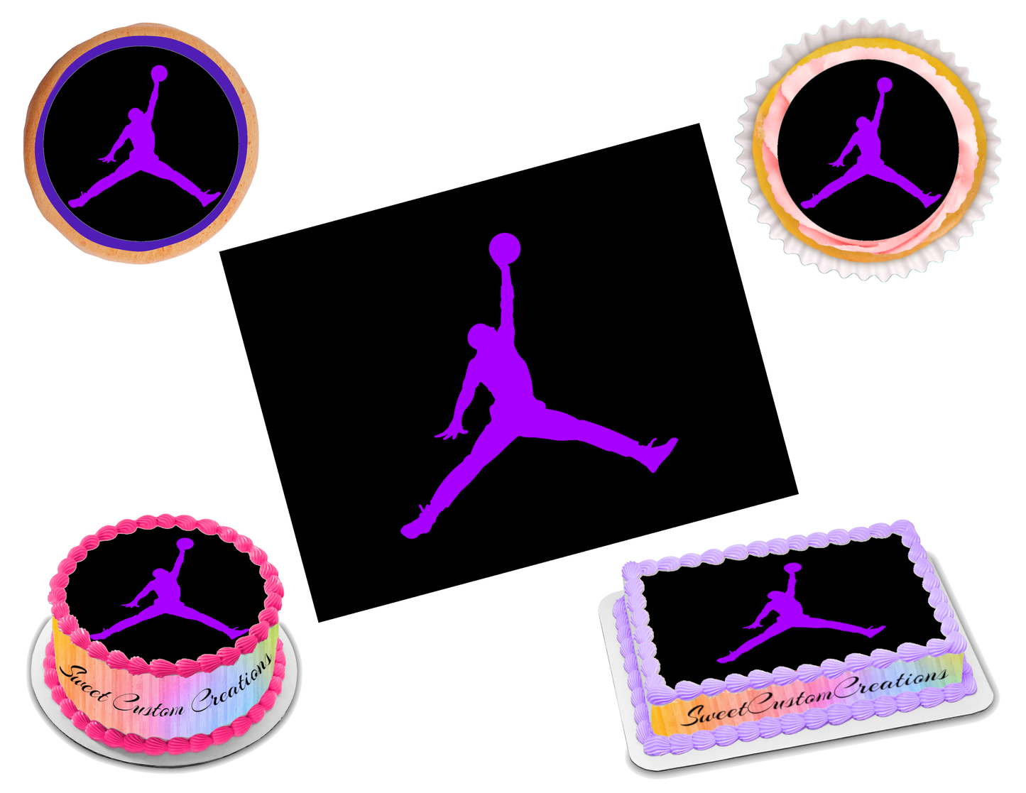 Jordan jumpman purple edible image frosting sheet sizes â sweet custom creations