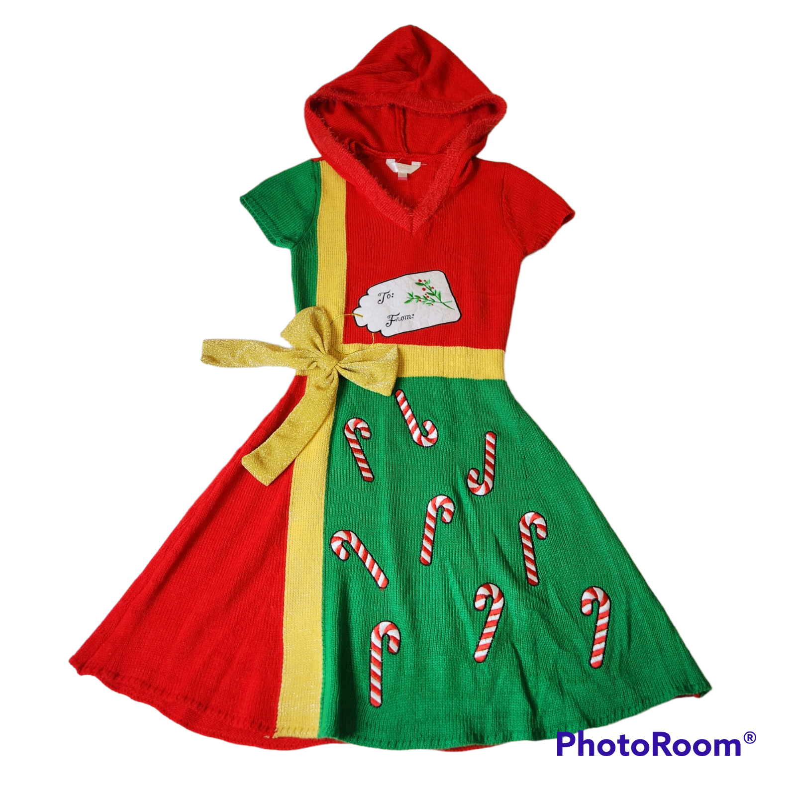 Ugly christmas sweater dress juniors xs candy cane present gift hooded new