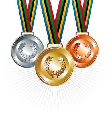 Blackout window curtain gold silver and bronze medals with ribbons background