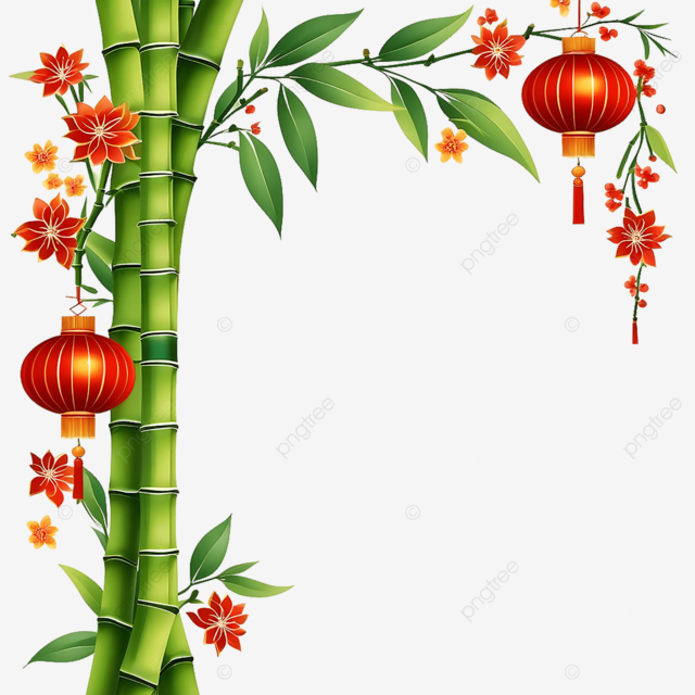 Chinese new year corner bamboo design bamboo andleaves bamboo and lanterns design bamboo png transparent image and clipart for free download