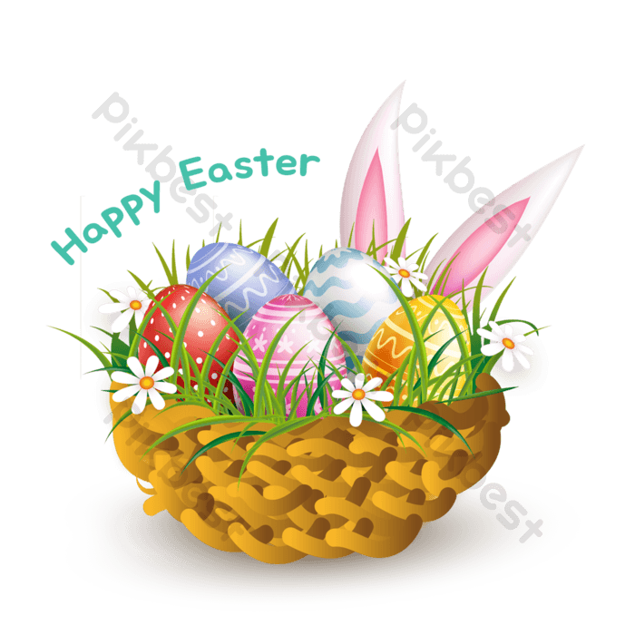 Green grass decorative basket textured realistic easter egg rabbit png images psd free download