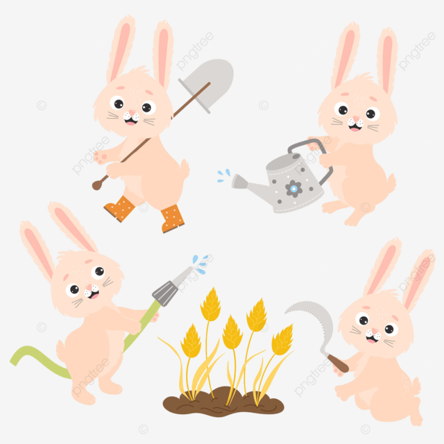 Set funny rabbits bunny rabbit cereal harvests bed png and vector with transparent background for free download