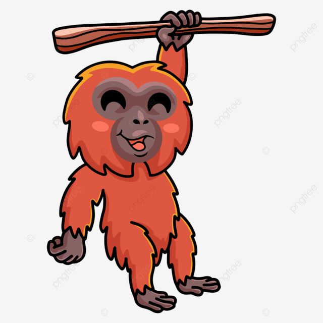 Cute little orangutan cartoon hanging on tree jungle animal graphic png and vector with transparent background for free download