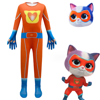 Kids superkitties cat splay stume jumpsuit mask fancy dress outfit gifts