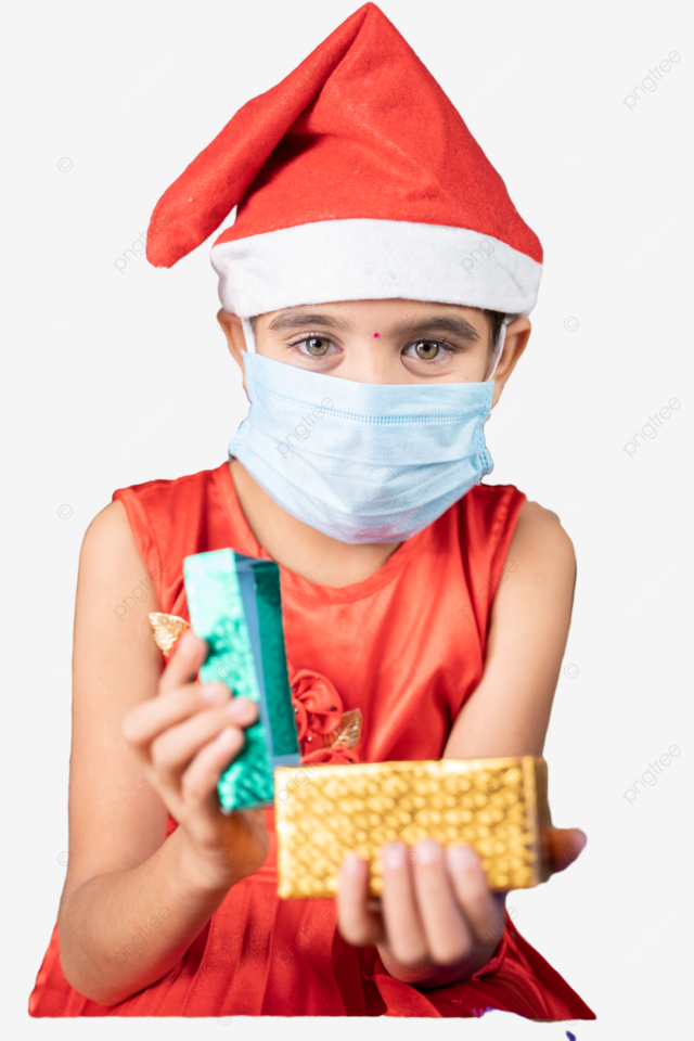 Distant christmas gift sharing for girl in mask due to pandemic holiday small box png transparent image and clipart for free download