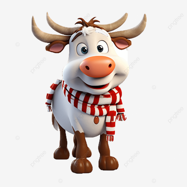 L d christmas cow wearing reindeer antlers and a festive scarf on snowy d cow cute png transparent image and clipart for free download