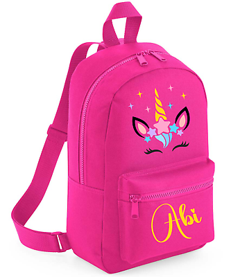 Personalised kids backpack name unirn girls boys back to school bag holiday