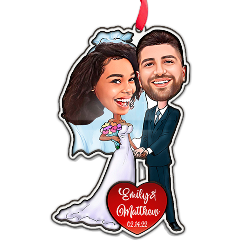 Custom face from photo bride and groom christmas shape ornament la