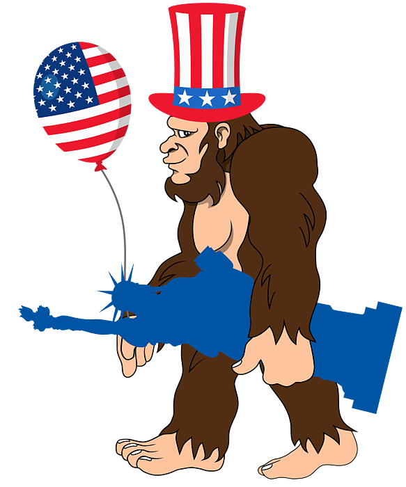 Bigfoot sasquatch statue of liberty shirt merica beach towel by penelope smart
