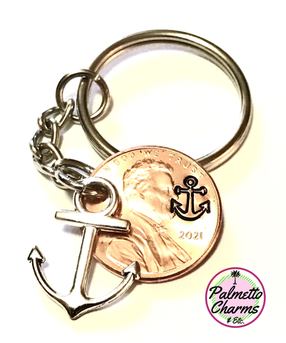 Lucky penny keychains hand stamped designs palmetto charms etc