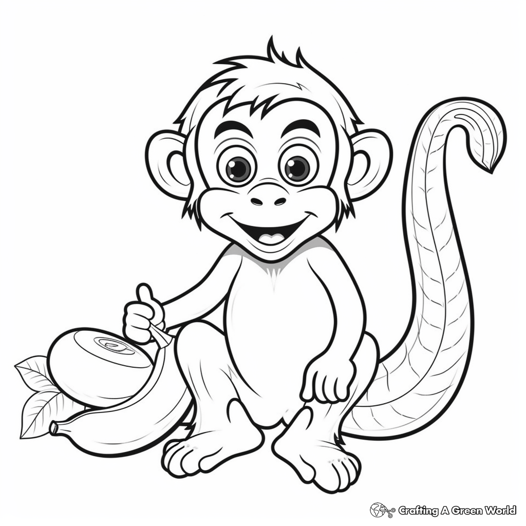 Monkey with banana coloring pages
