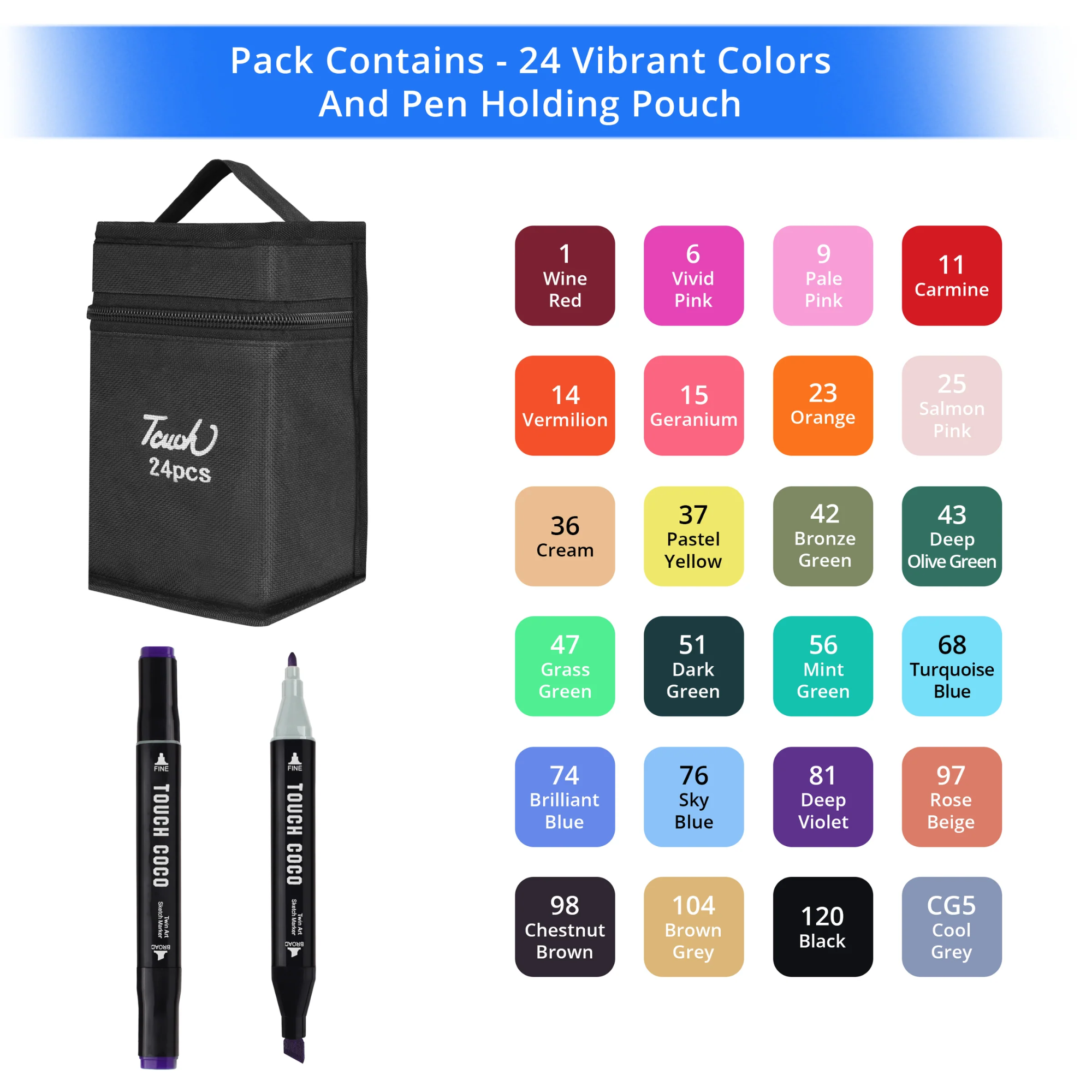 Ulticolor plastic dual tip art arkers with carrying case