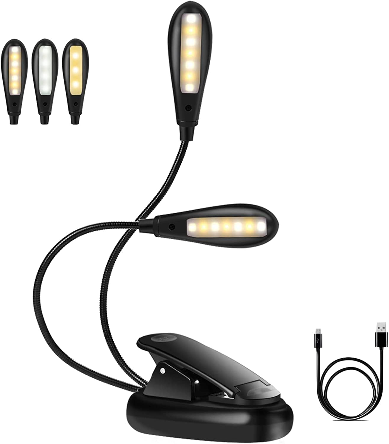 Rechargeable led book light warm white clip