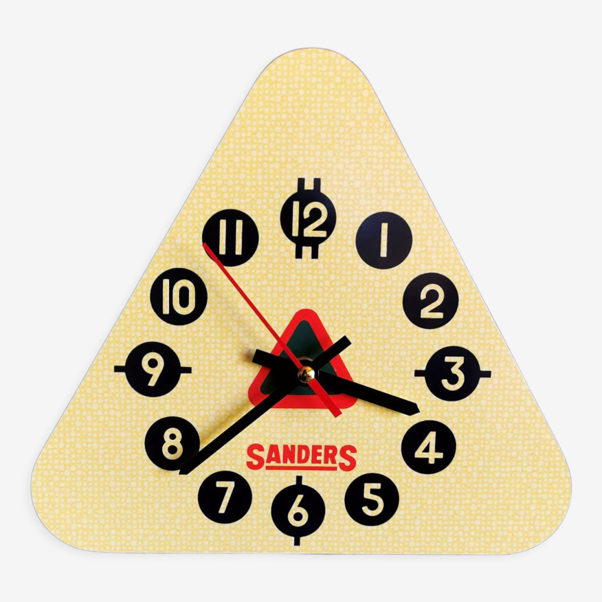 Vintage formica clock triangular silent wall clock sanders yellow