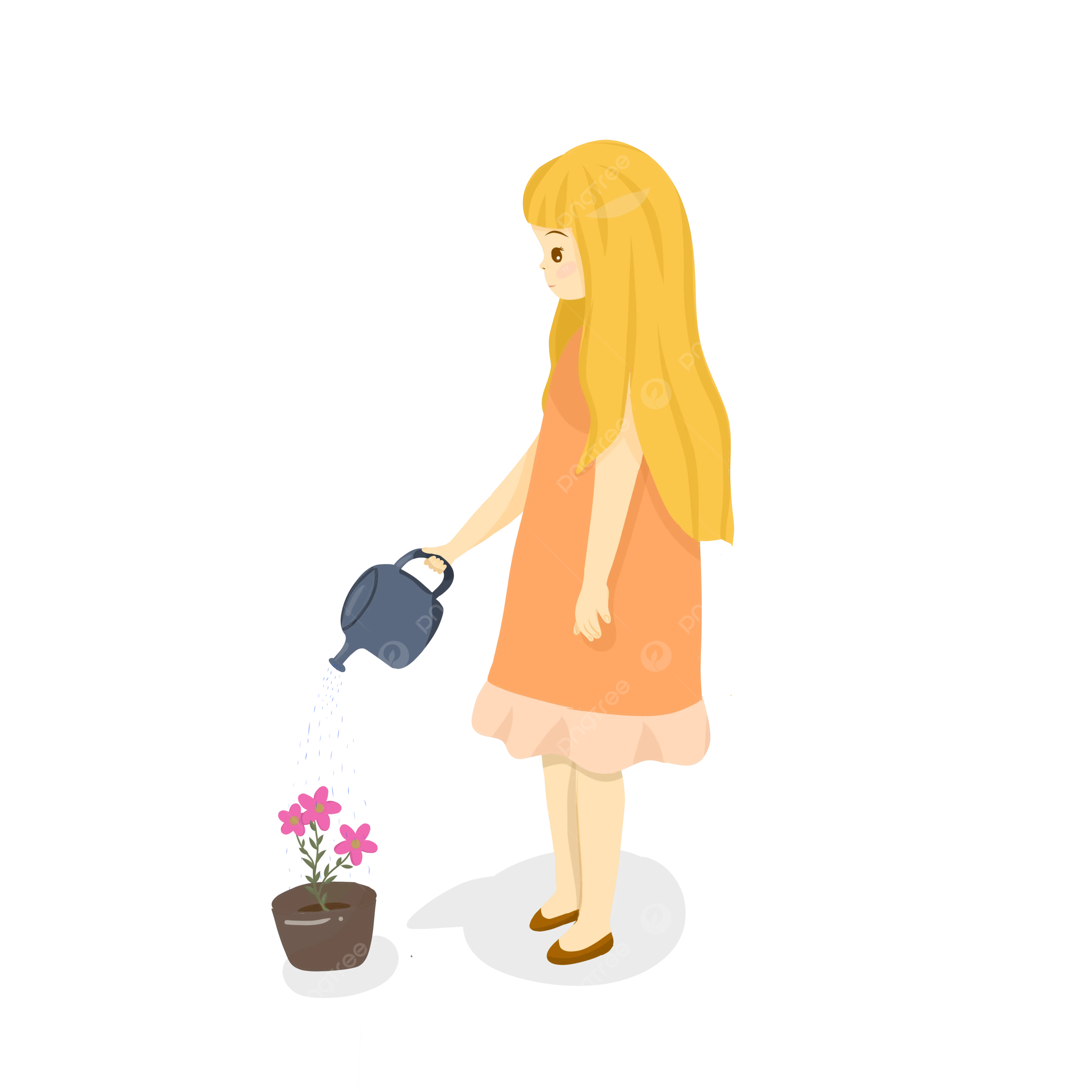 Little girl watering flowers cartoon children flower png transparent clipart image and psd file for free download