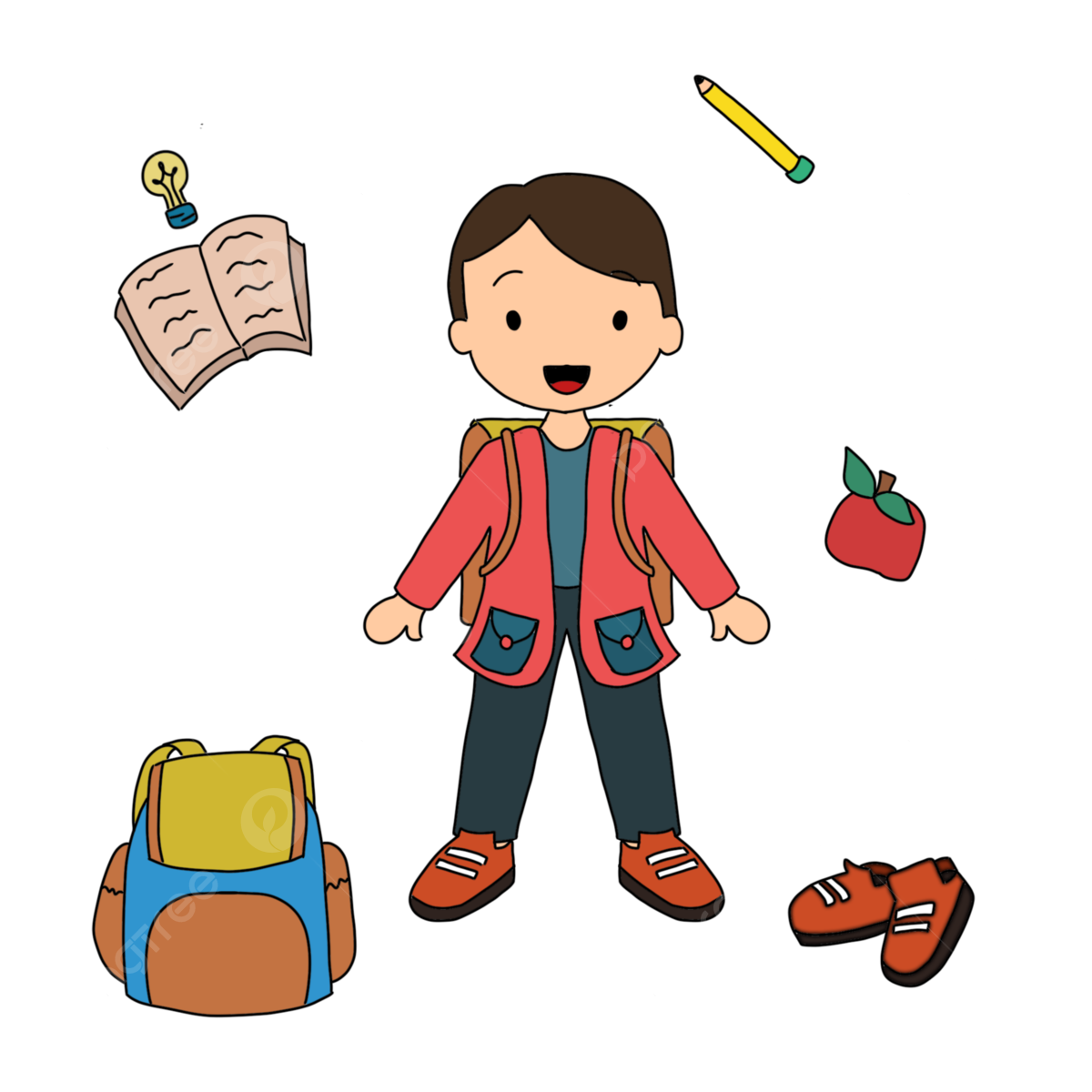 Apple pencil white transparent boy back to school sticker set bag book pencil apple shoes back to school sticker book png image for free download