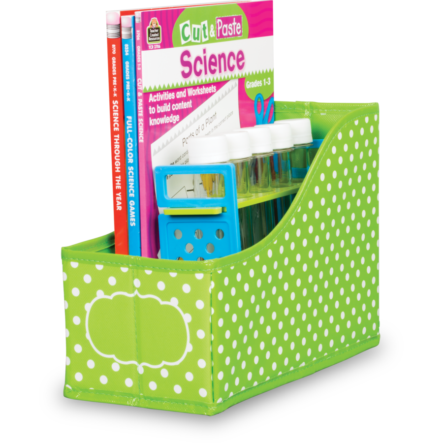 Lime polka dots book bin